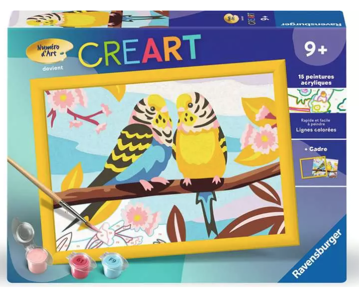 Peinture par numero enfant des 9 ans - CreArt Kids - 18x24 cm - Perruches