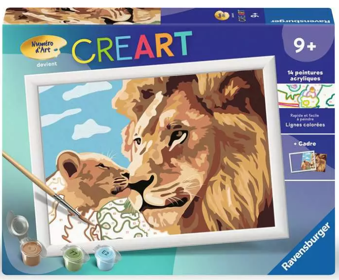 Peinture par numero enfant des 7 ans - CreArt Kids - 18x24 cm - Lion et son bebe