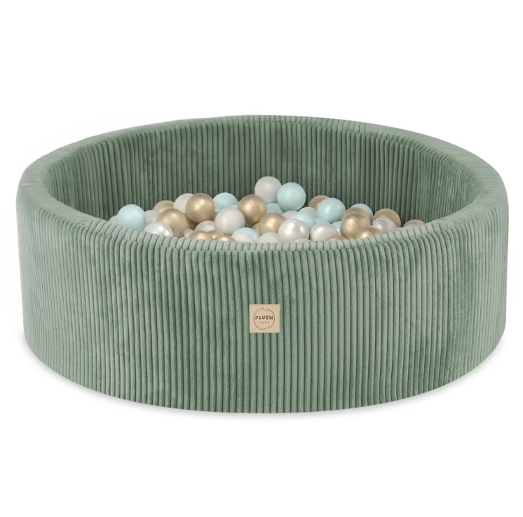 Piscine à balles 90x30 velours côtelé vert 200 balles or