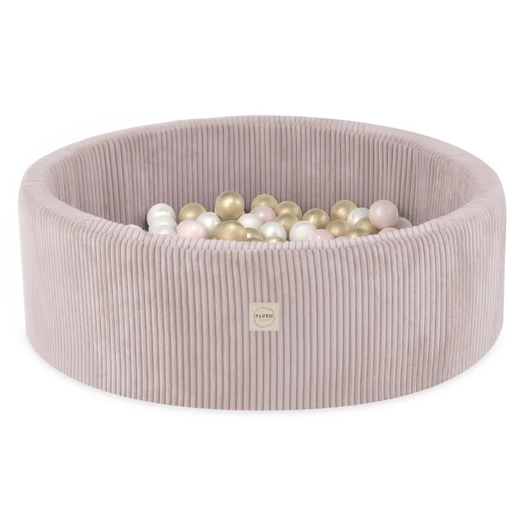 Piscine à balles 90x30 velours côtelé rose 200 balles or