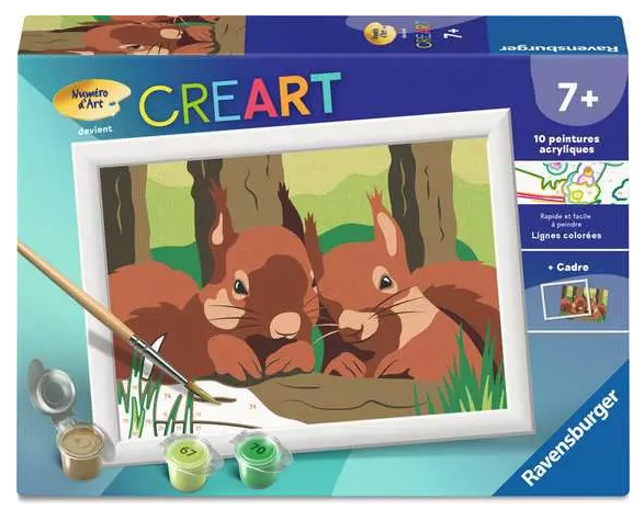 Peinture par numero enfant des 7 ans - CreArt Kids - 13x18cm - Ecureuils en forêt