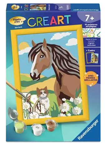 Peinture par numero enfant des 7 ans - CreArt Kids - 13x18 cm - Cheval et soleil