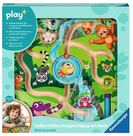 Play+ Labyrinthe magnetique en bois: Dans la jungle