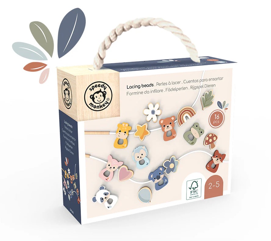 Perles a lacer animaux en bois