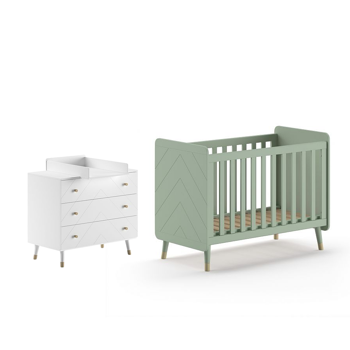 Ensemble BILLY vert - Lit 60x120 + commode assortie