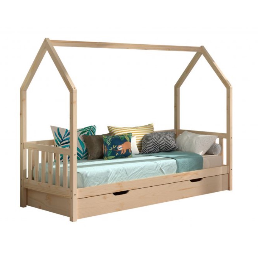 Lit cabane CABANE naturel 90x200 + tiroir enfants