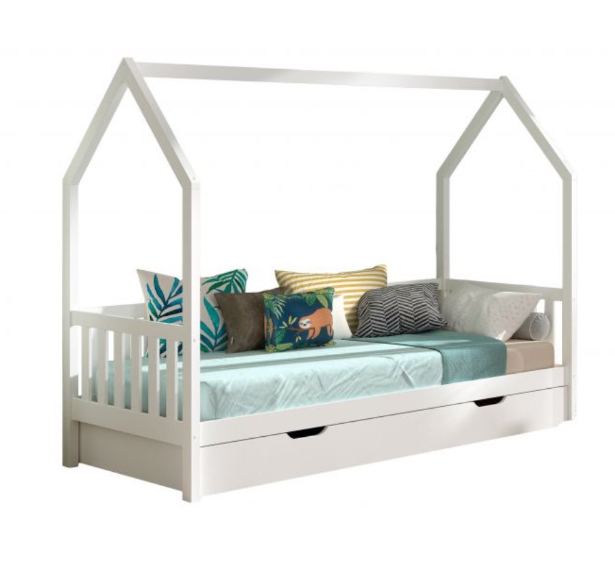 Lit cabane CABANE blanc 90x200 + tiroir enfants