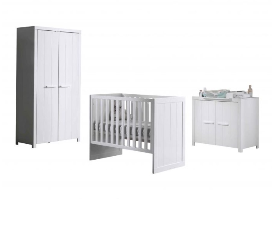 Ensemble ERIK blanc - Lit, commode et armoire 2P