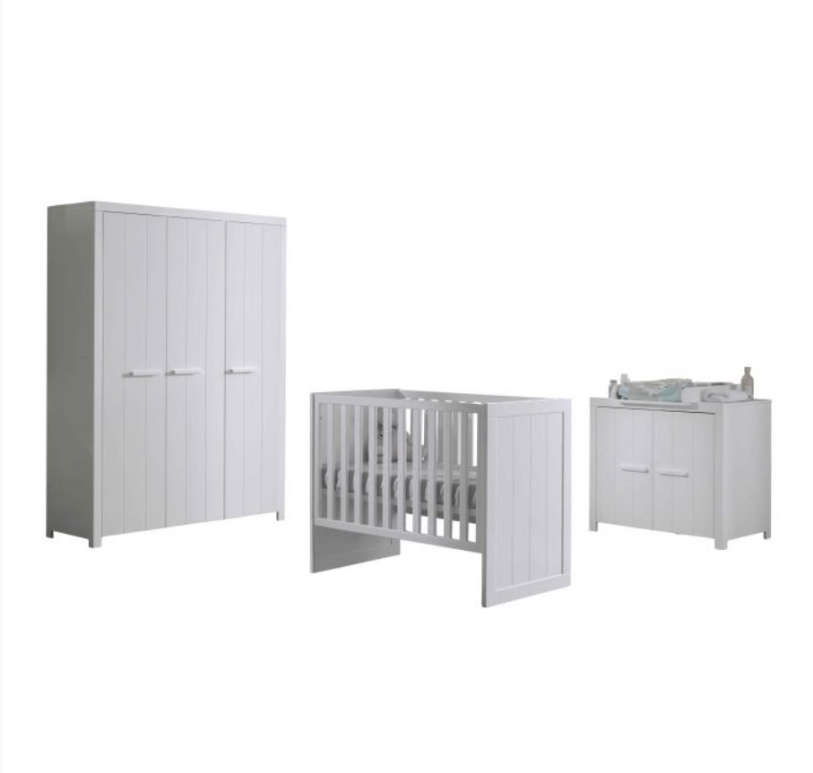 Ensemble ERIK blanc - Lit, commode et armoire 3P