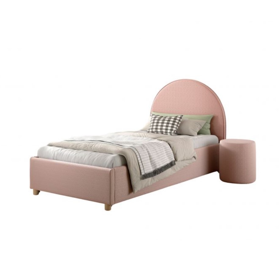 Lit MOON rose 90x200 - Coffre + pouf assorti