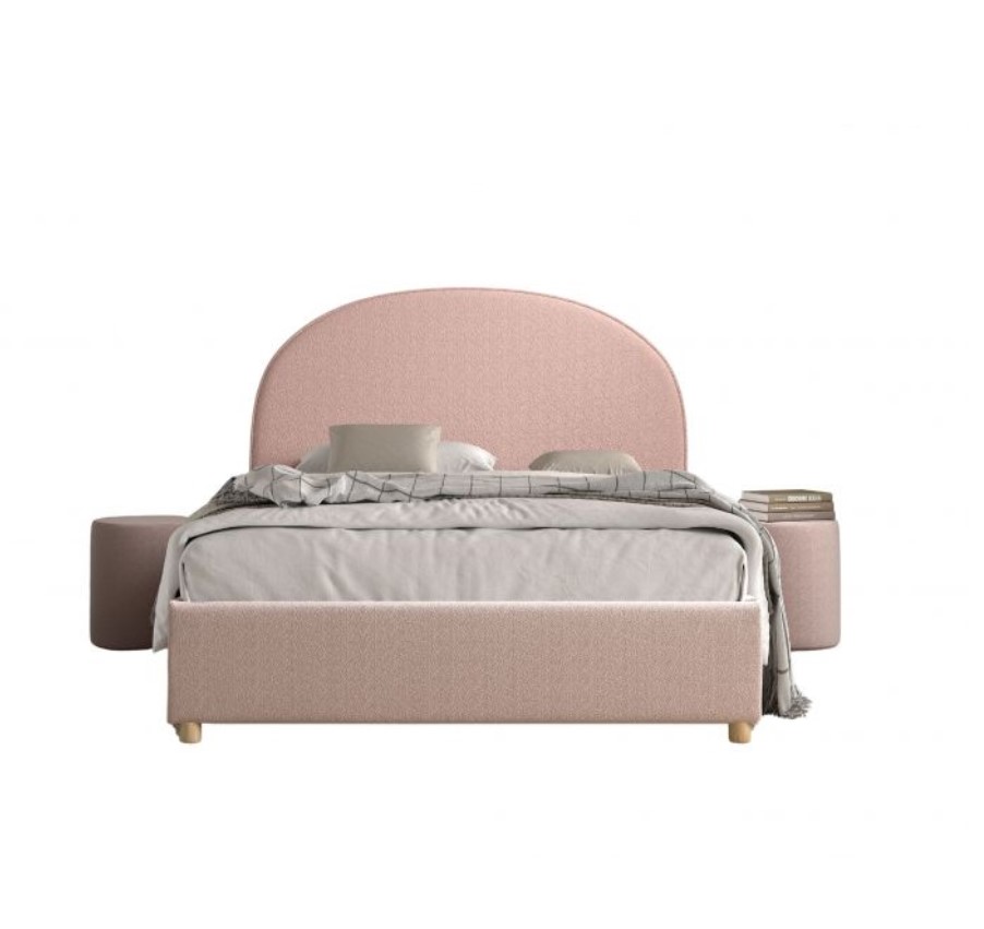 Lit MOON rose 140x200 - Coffre + 2 poufs