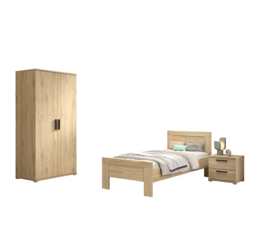 Ensemble SAM - Lit + chevet + armoire 2P