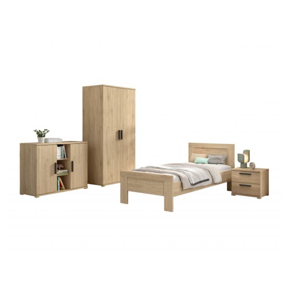 Ensemble SAM - Lit + chevet + armoire + commode