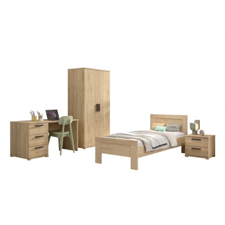 Ensemble SAM - Lit + chevet + armoire + bureau