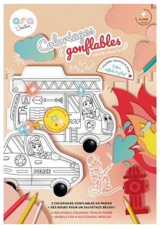 Coloriages Gonflables – 1 Pompier et 1 Police qui roulent et s’illuminent