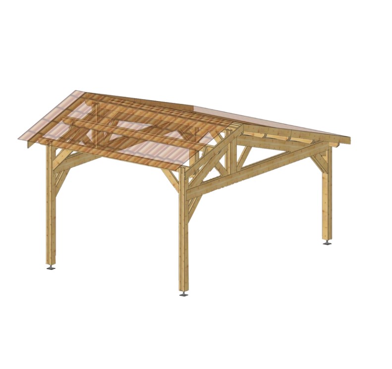 Carport Deux Pentes Faitage Décalé - 5 m x 4 m - PIN DOUGLAS - 20 m²