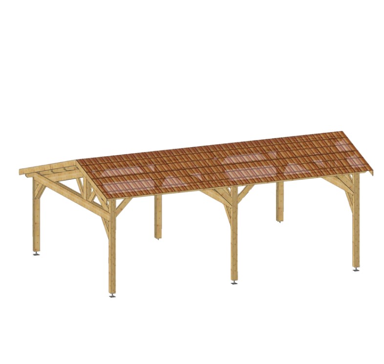 Carport Deux Pentes Faitage Décalé - 5,5 m x 7,5 m - PIN DOUGLAS - 41,25 m²