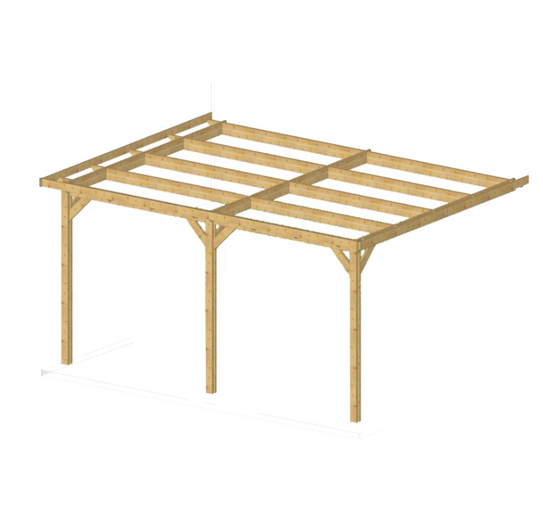 Carport Toit Plat Adossé - 3,5 m x 6,5 m - PIN DOUGLAS - 22,75 m²