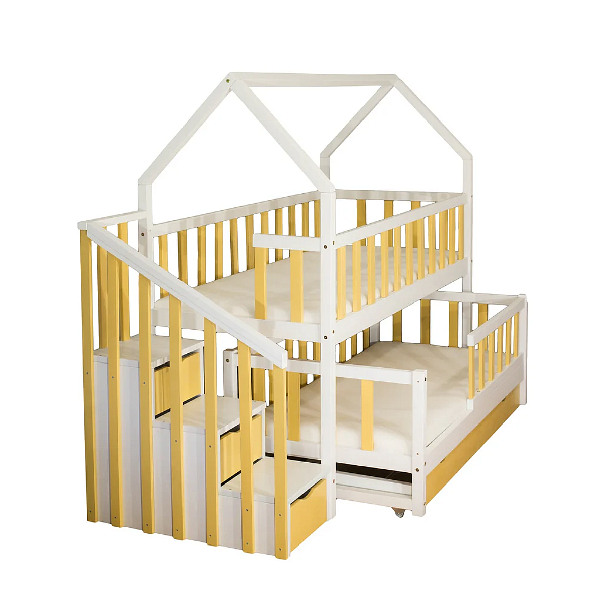 Lit cabane mi-haut pin jaune