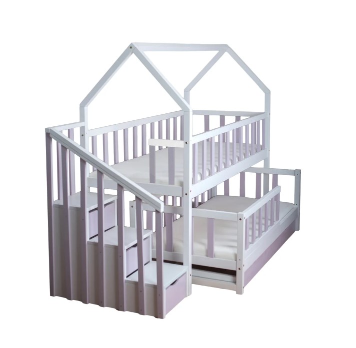 Lit cabane mi-haut pin violet