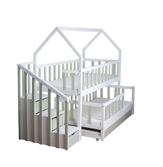 Lit cabane mi-haut pin vert