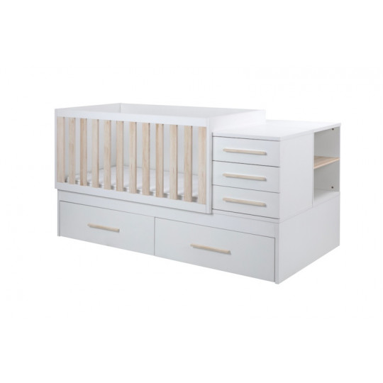 Lit bébé convertible PADOVA avec tiroirs naturels