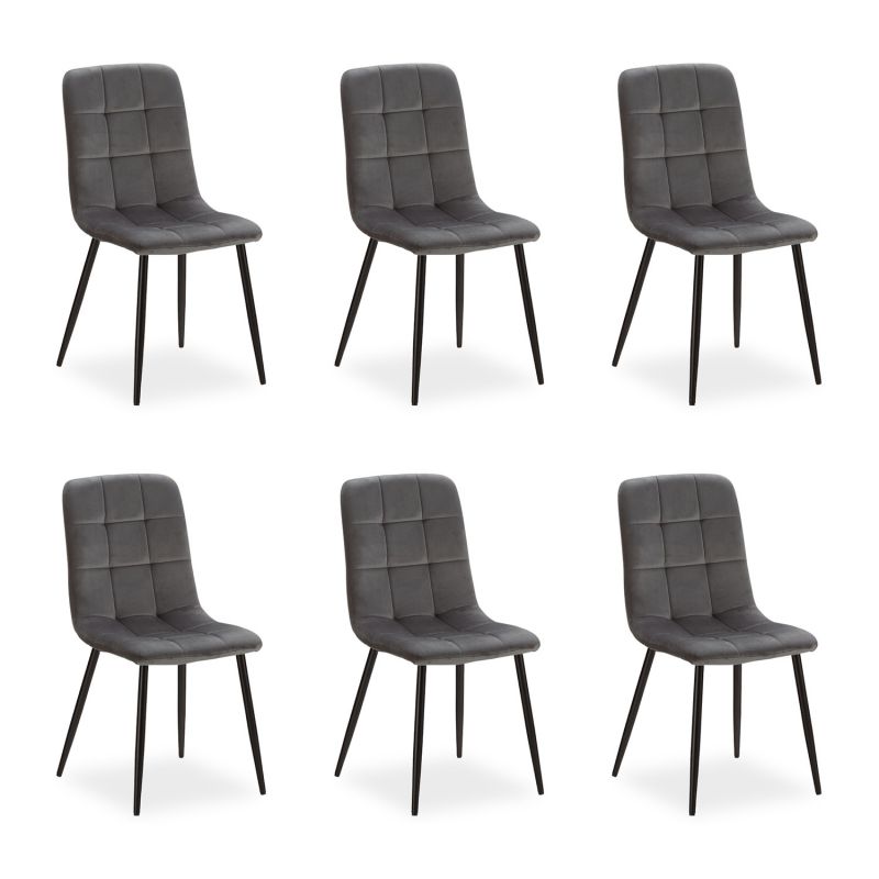 Lot de 6 chaises grises salle à manger design