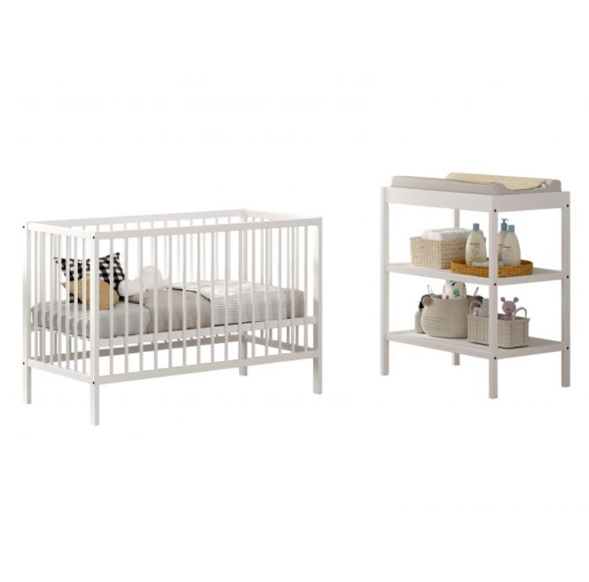 Ensemble lit et table à langer blanc