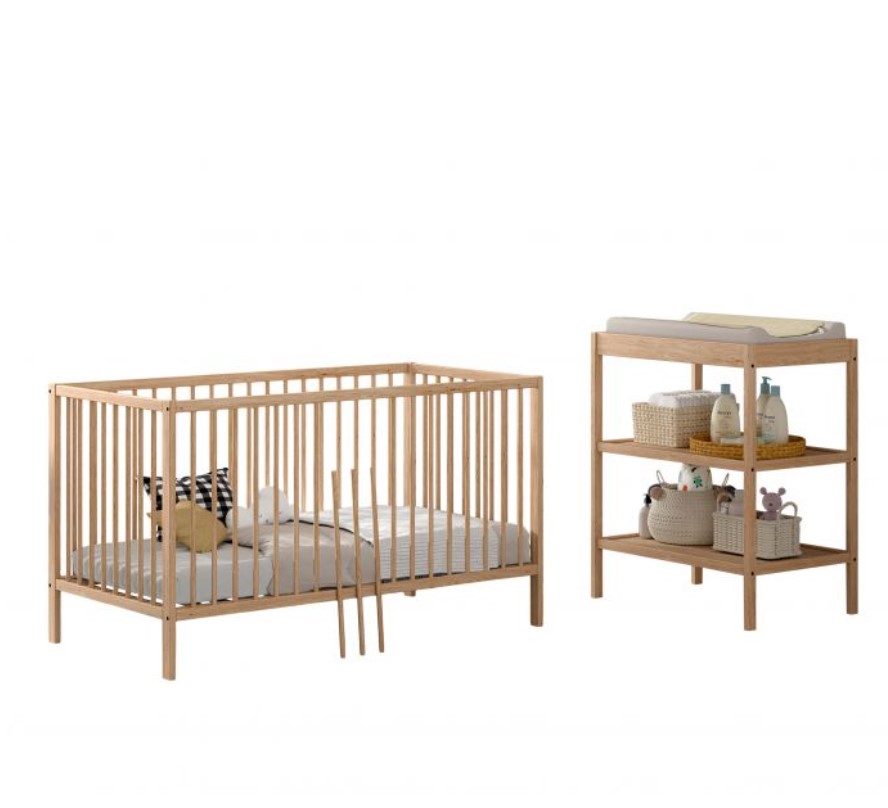Ensemble lit 140 et table à langer bois