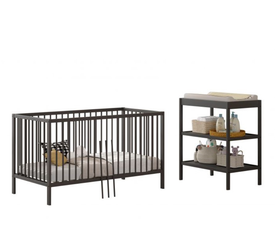 Ensemble lit 140 et table à langer noir