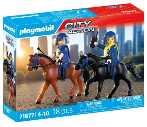 71877 Playmobil 2 policiers cavaliers avec leurs chevaux