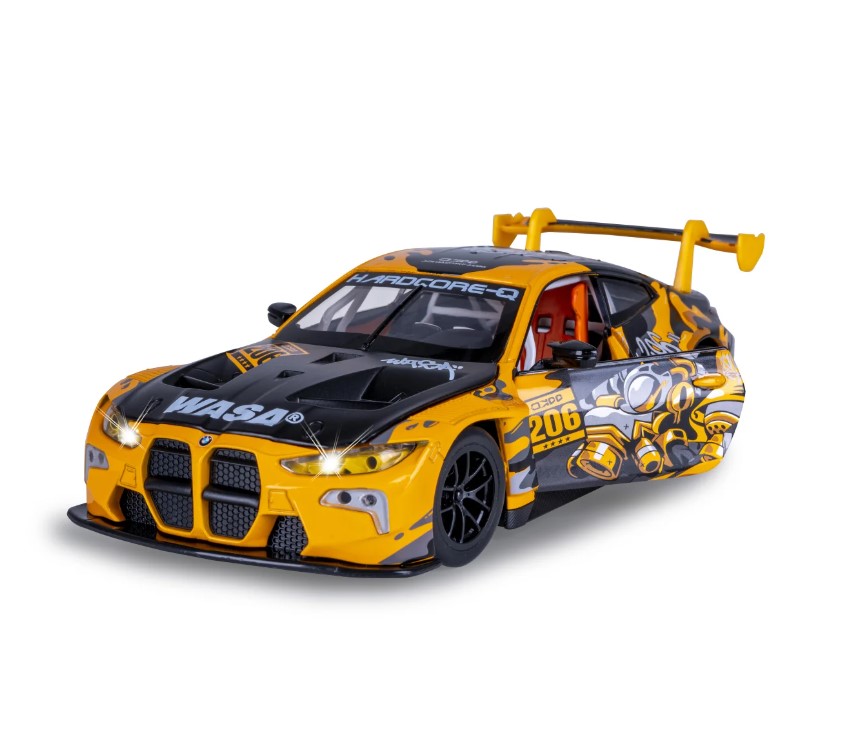 BMW M4 GT3 miniature 1:24 jaune avec piles