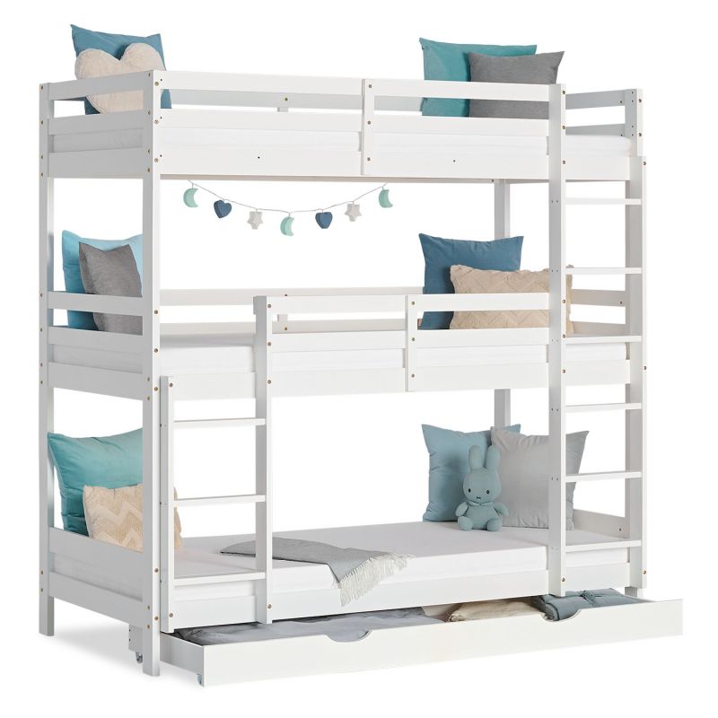 Lit Superposé Triple 90x200 en Bois Blanc