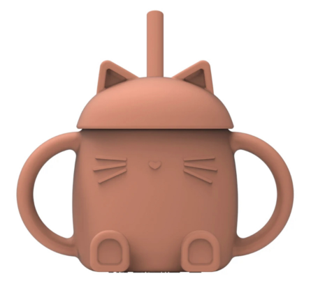 Tasse avec Paille en Silicone Chatty Abricot