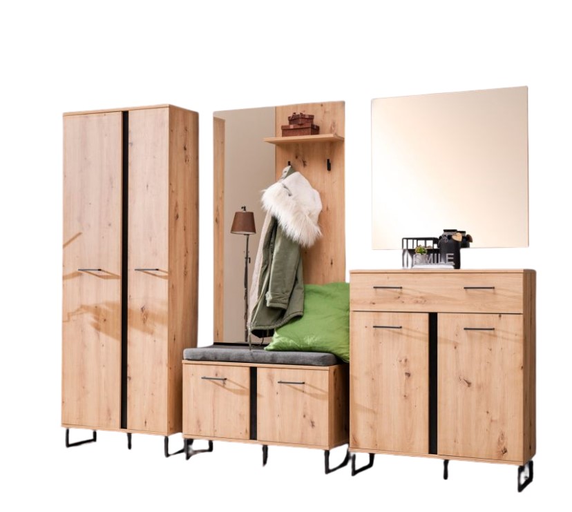 Ensemble meuble d'entrée - armoire, banc, panneau mural - 5pieces
