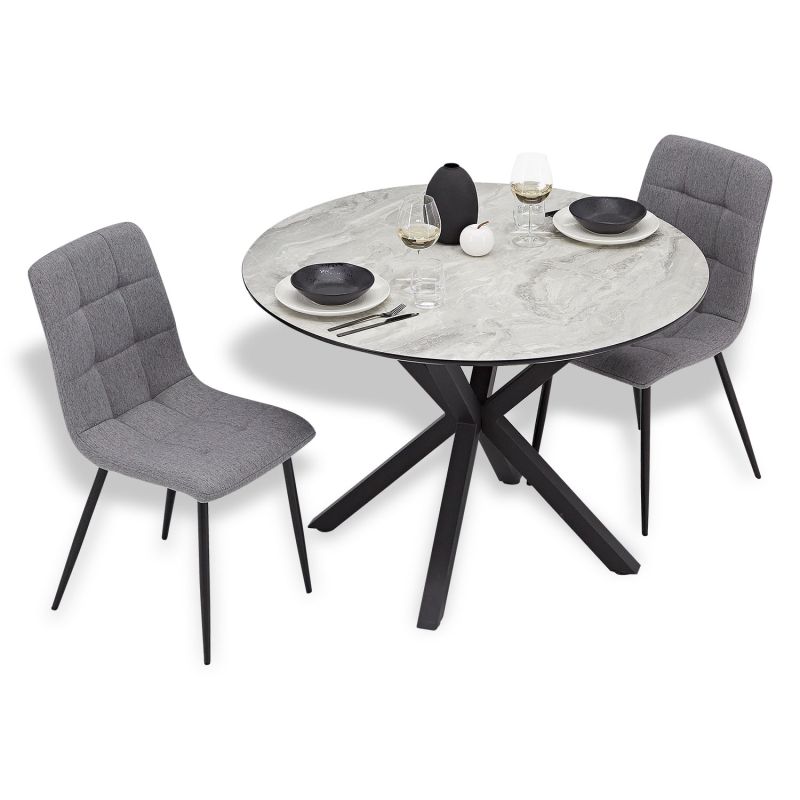 Table ronde noir gris avec 2 chaises tissu ensemble