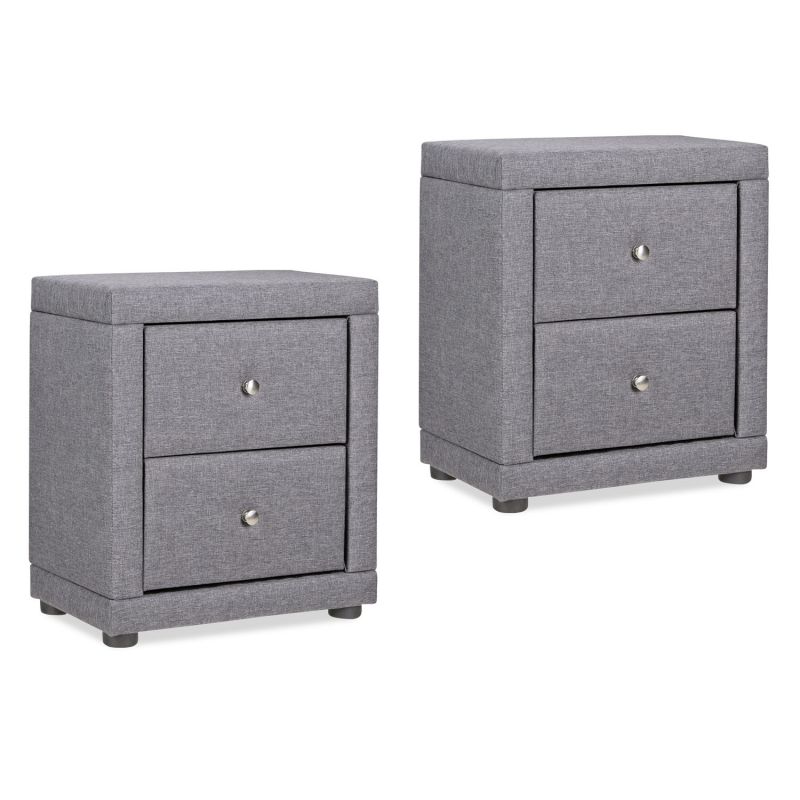 Tables de chevet lot de 2 tissu gris avec tiroirs