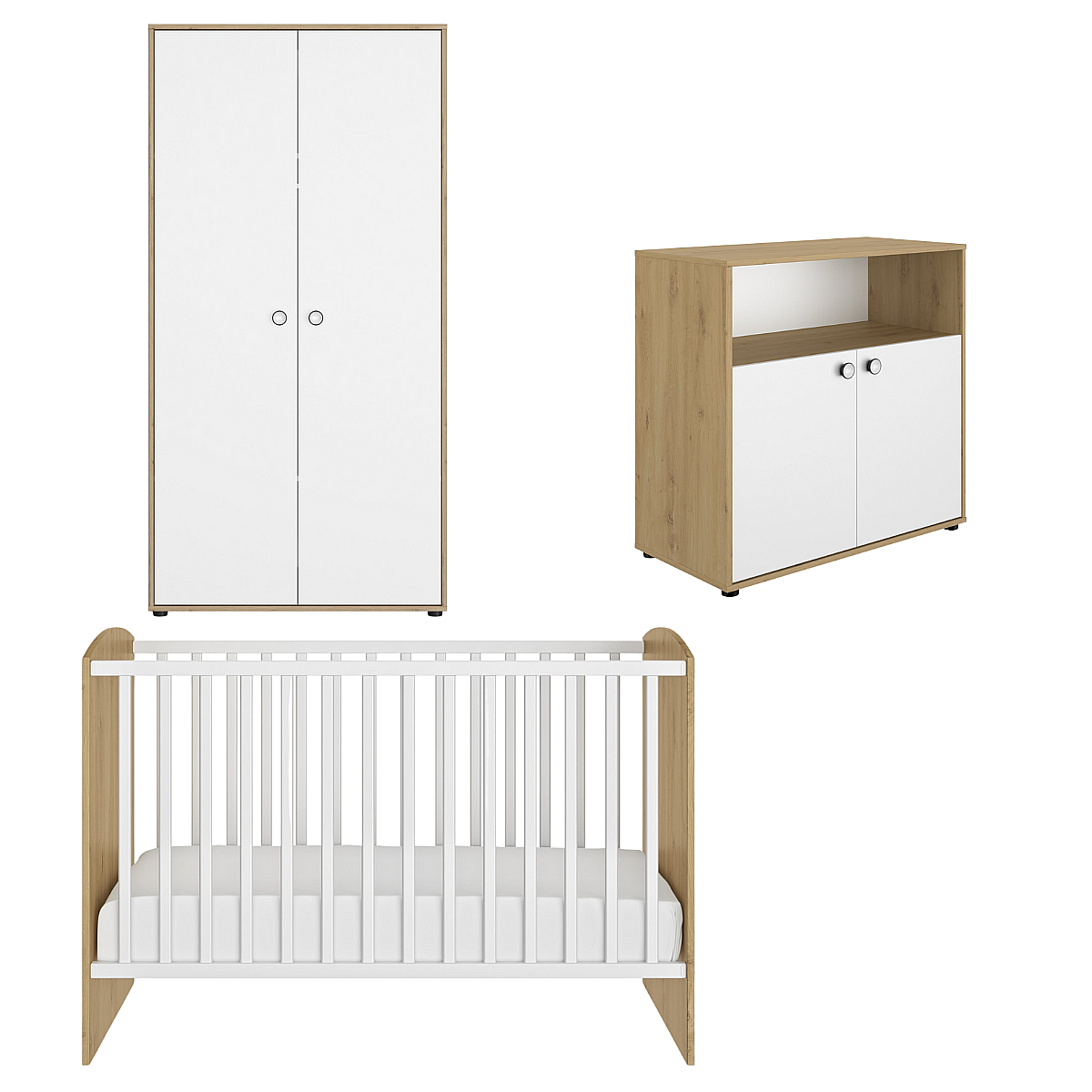 Ensemble trio lit 70x140 - commode - armoire