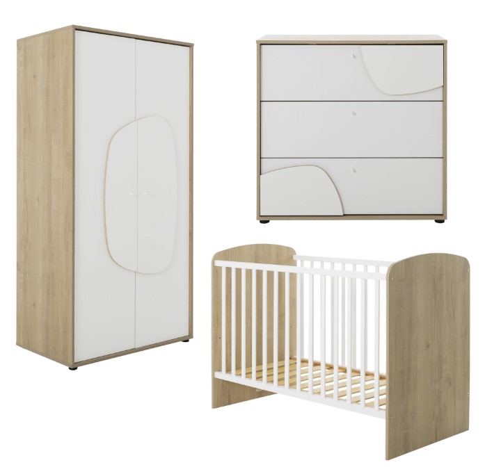 Ensemble trio lit 70x140, commode et armoire