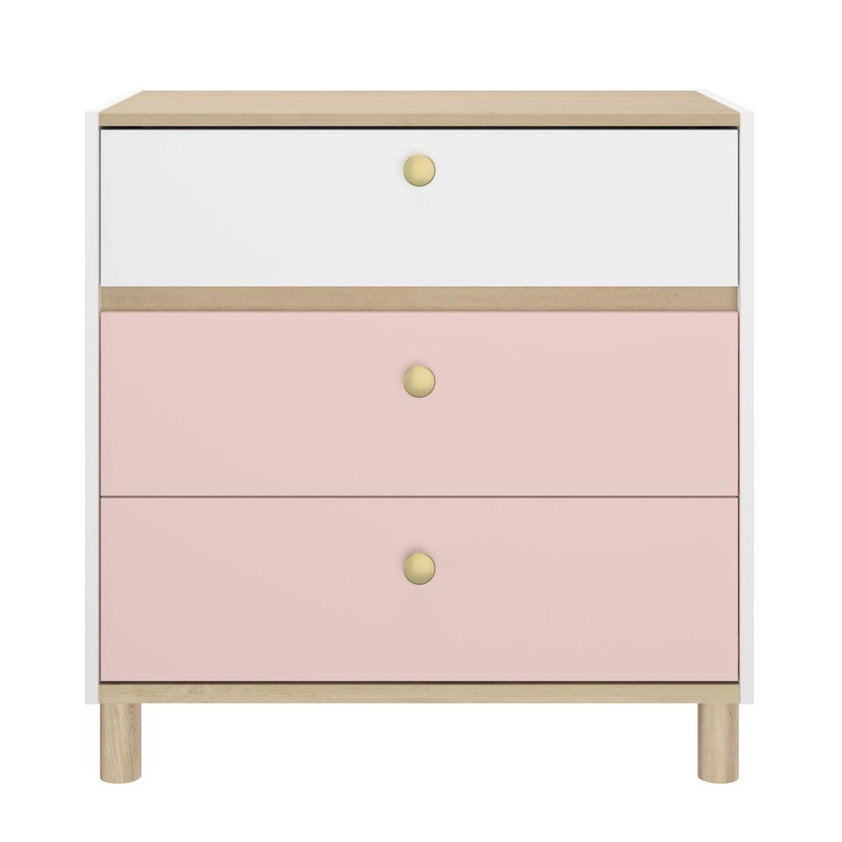 Commode 3 tiroirs rose blanc