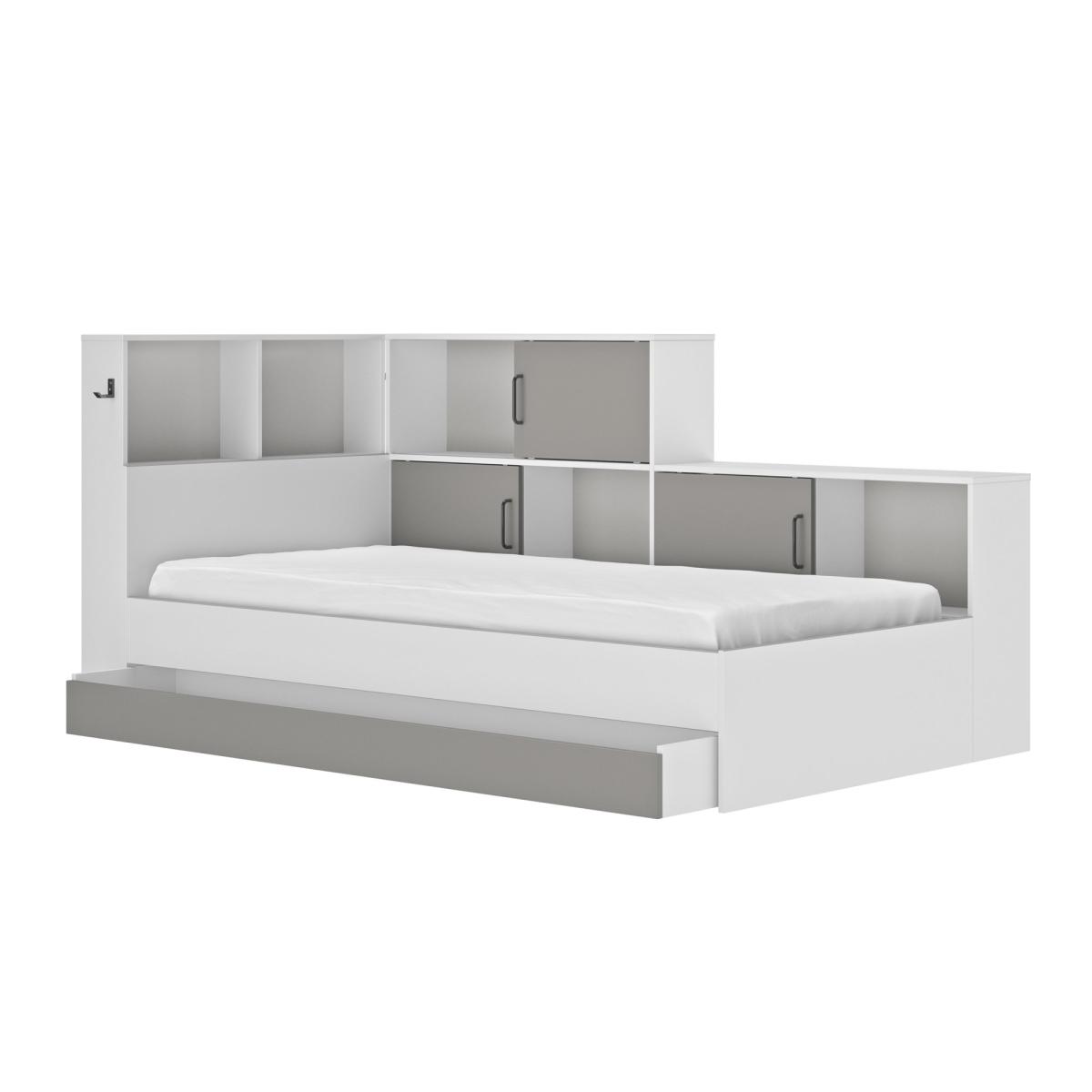 Lit rangement erwan 90x200 blanc - gris