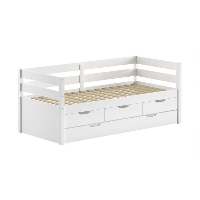 Lit capitaine Margrit 90x200cm blanc avec rangements