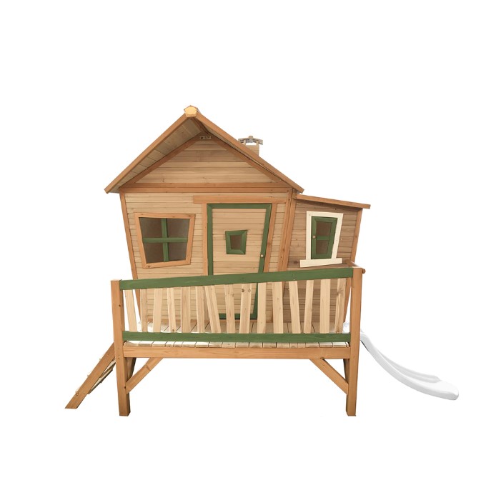 Maisonnette Emma marron-vert toboggan blanc