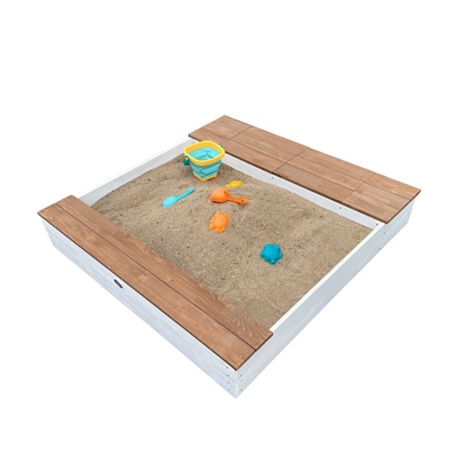 Bac à sable Evy avec bacs rangement blanc-marron