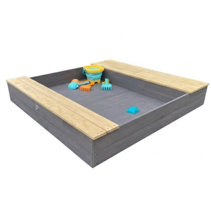 Bac à sable Evy avec bacs rangement gris-marron