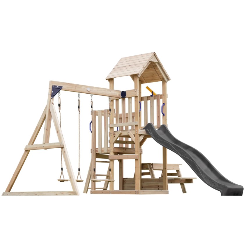 Portique Mette 2 balançoires + table toboggan gris