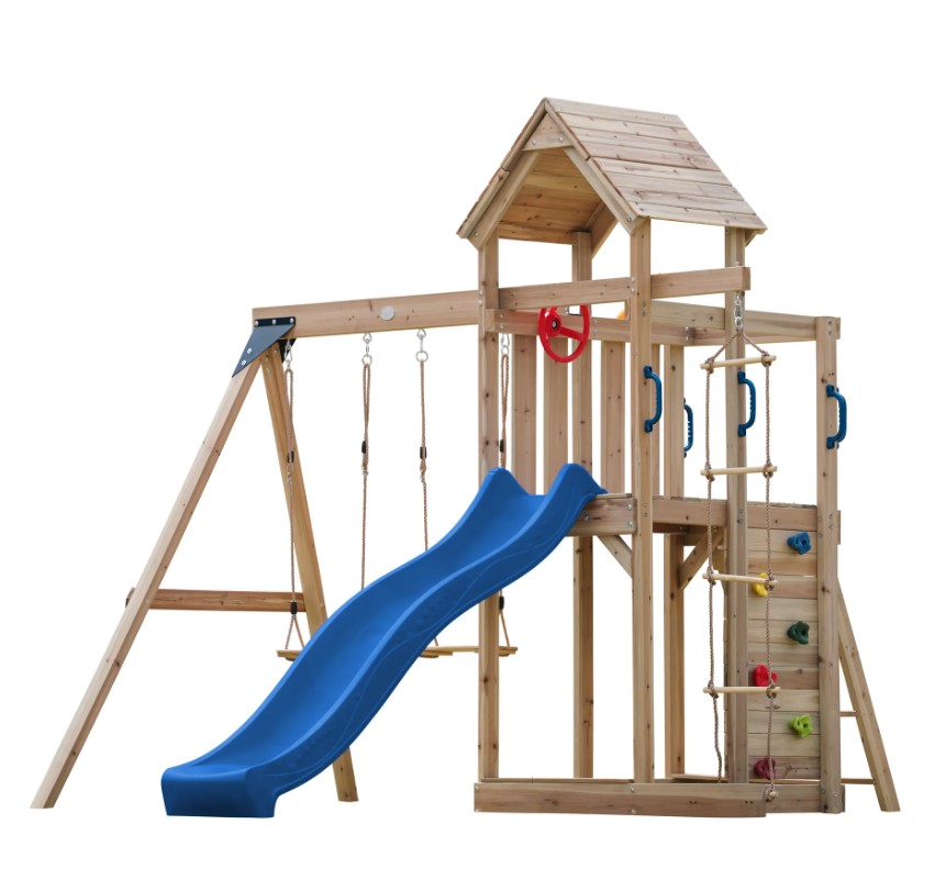 Portique  Moos 2 balançoires + échelle toboggan bleu