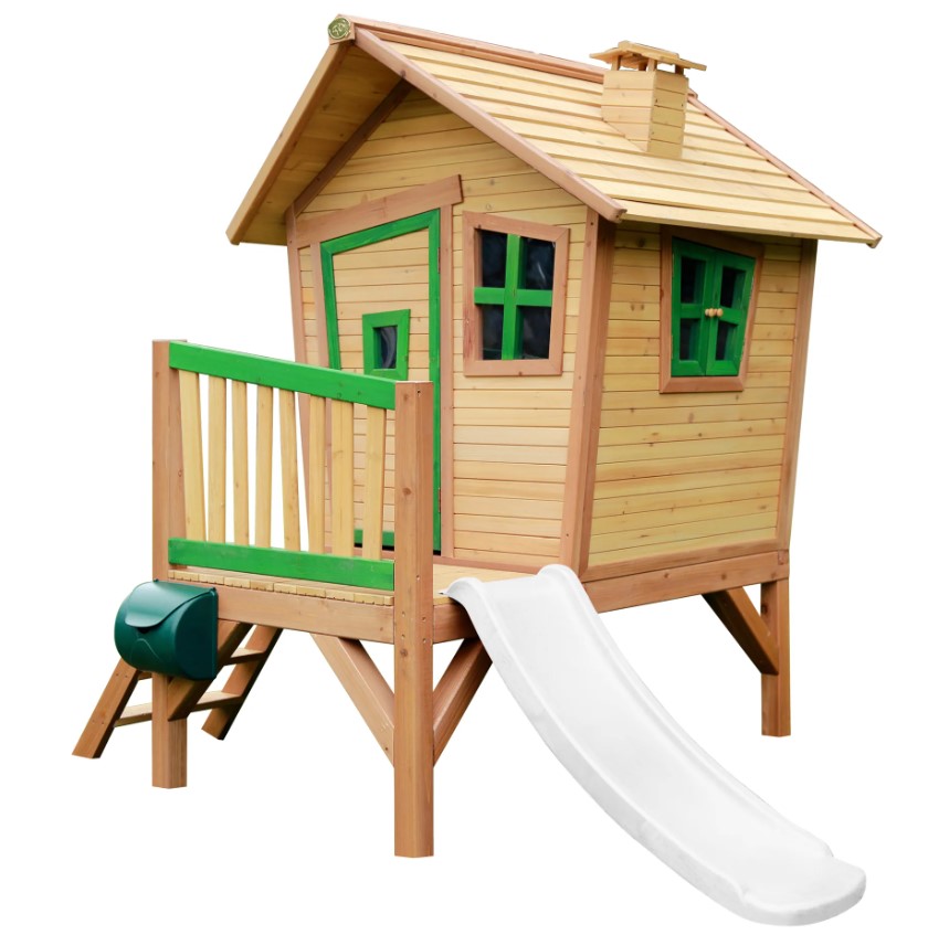 Maisonnette Robin marron-vert toboggan blanc