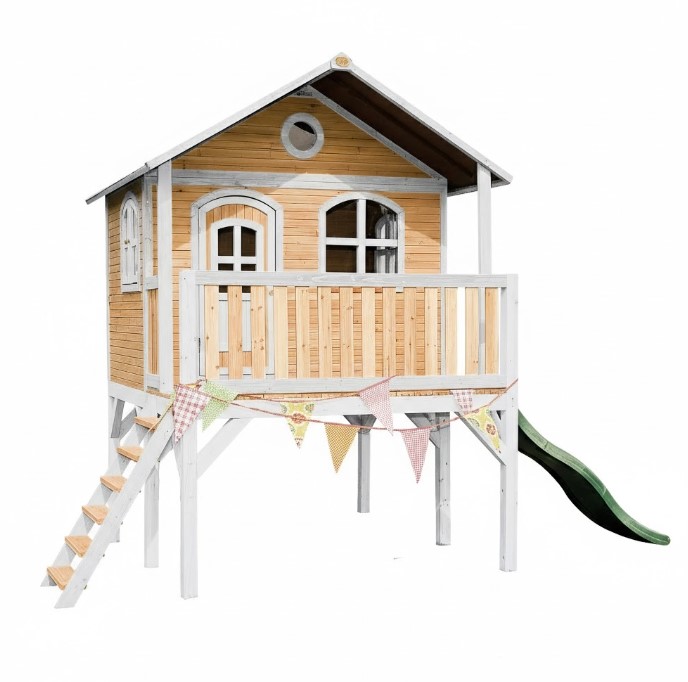 Maisonnette Sophie marron-blanc toboggan vert