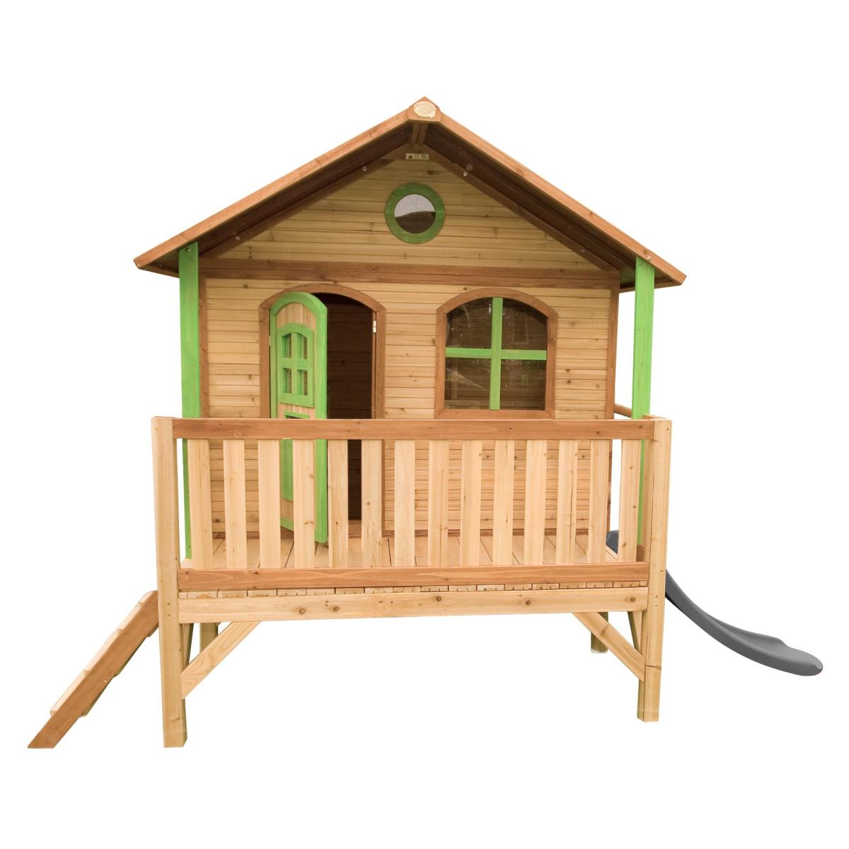 Maisonnette Stef marron-vert toboggan gris